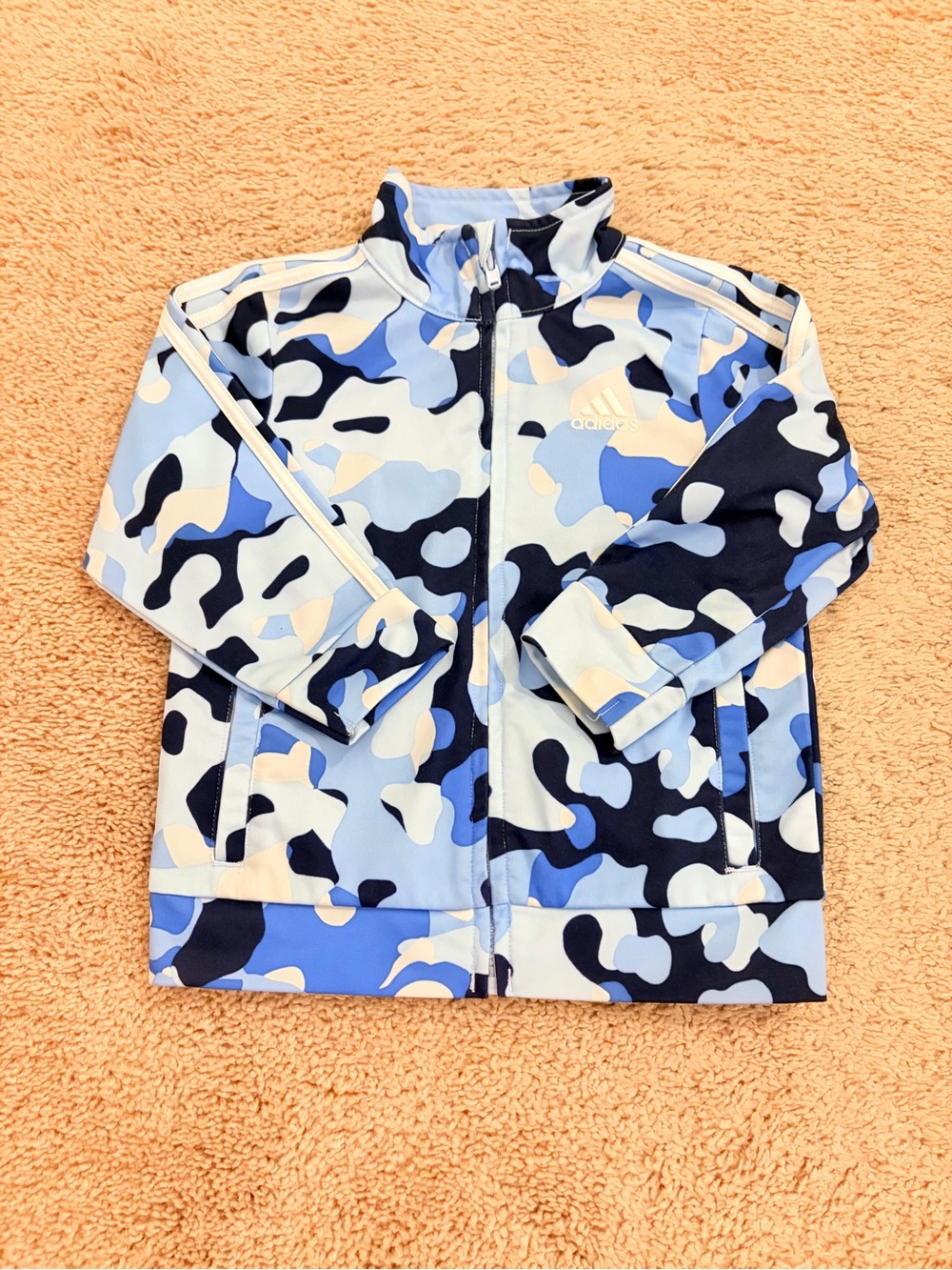 adidas Toddler Camo Track Jacket Blue White Full Zip 3-Stripes Size 18M - 146